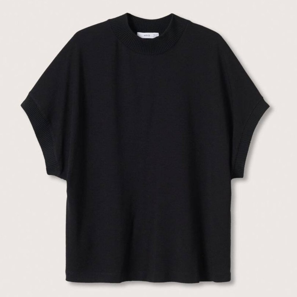 MANGO Black Cable Knit Finish T-Shirt